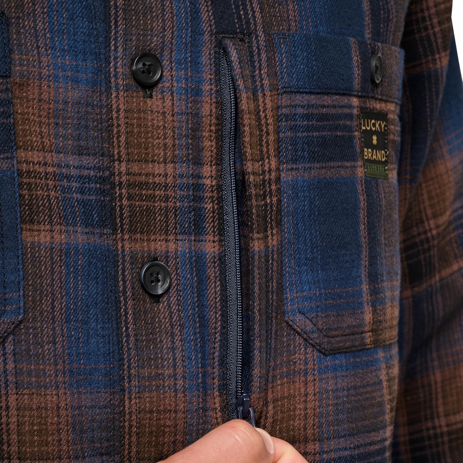 image:imageLucky Brand Mens Mens Long Sleeve Rainier Yarn Dyed Plaid Flannel Work ShirtDk Navy