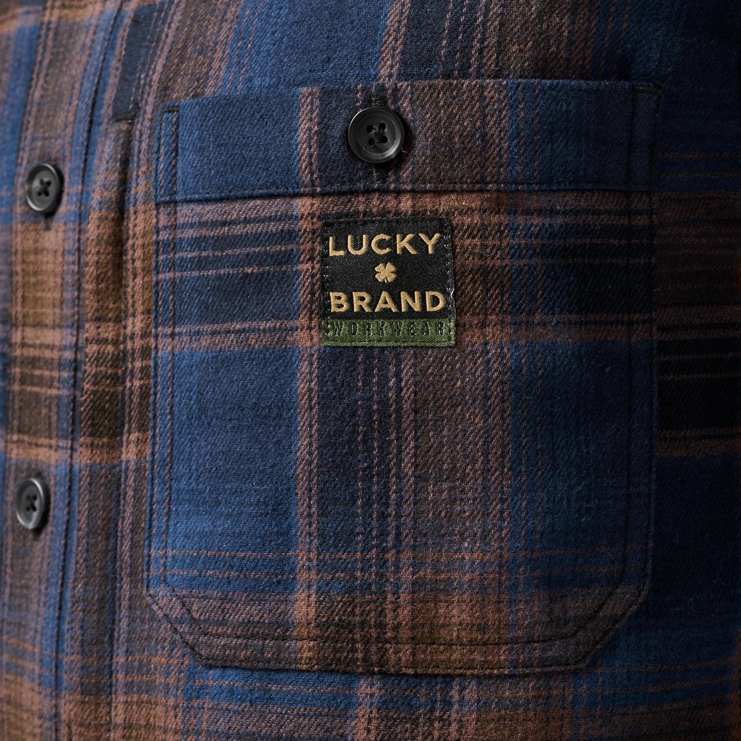 image:imageLucky Brand Mens Mens Long Sleeve Rainier Yarn Dyed Plaid Flannel Work ShirtDk Navy