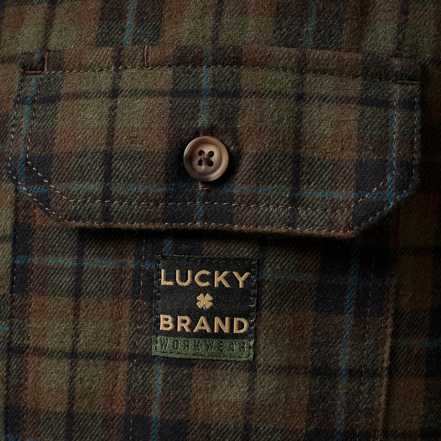 image:imageLucky Brand Mens Mens Long Sleeve Yarn Dyed Plaid Flannel Corduroy Yoke Work ShirtDk Olive