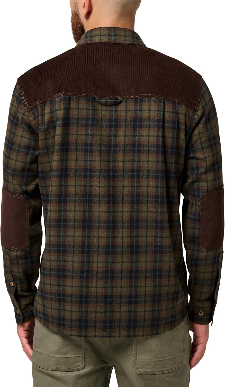 image:imageLucky Brand Mens Mens Long Sleeve Yarn Dyed Plaid Flannel Corduroy Yoke Work ShirtDk Olive