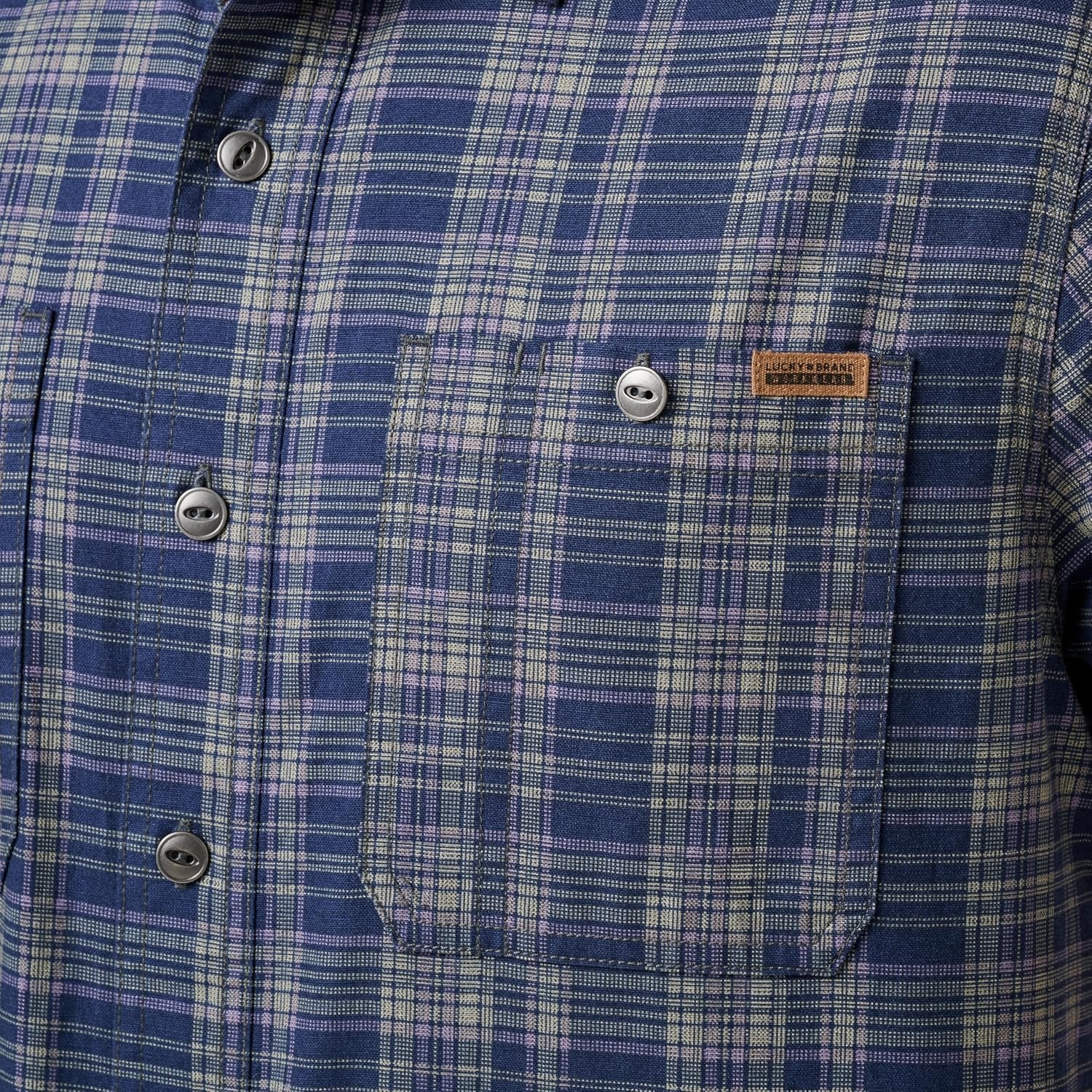 image:imageLucky Brand Mens Mens Short Sleeve Printed Plaid Work ShirtWorkwear Blue