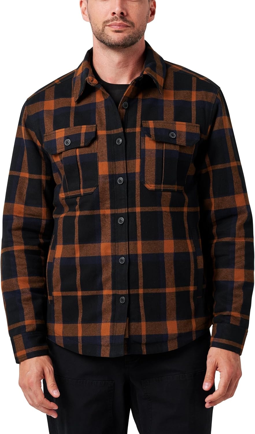 image:imageLucky Brand Mens Mens Yarn Dyed Plaid Flannel Shirt Jacket With Sherpa LiningBlack