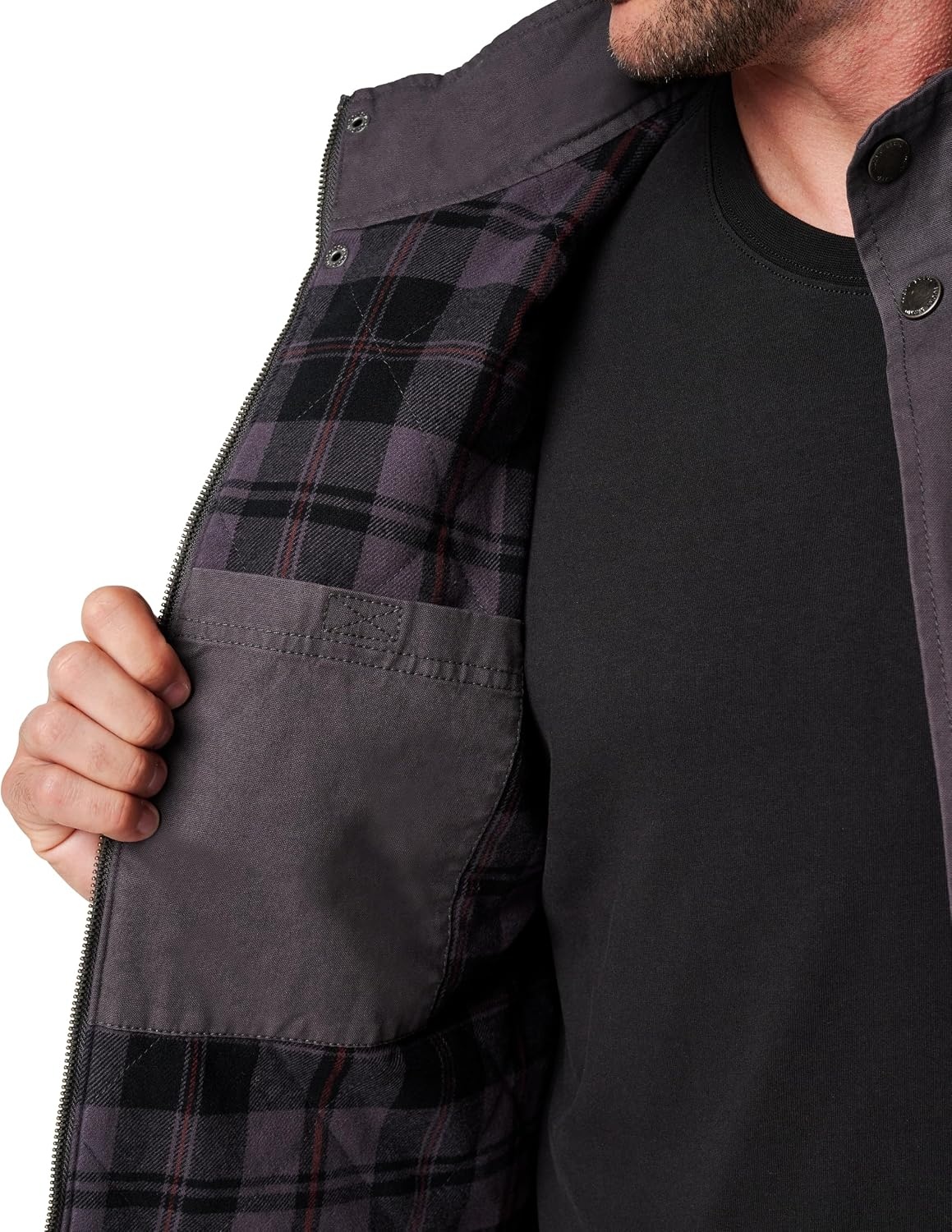 image:imageLucky Brand Mens Mens Zip Canvas Work Vest With Plaid Flannel LiningIron