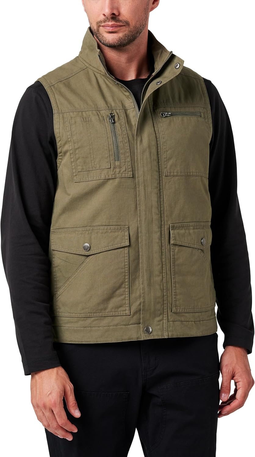 image:imageLucky Brand Mens Mens Zip Canvas Work Vest With Plaid Flannel LiningKalamata