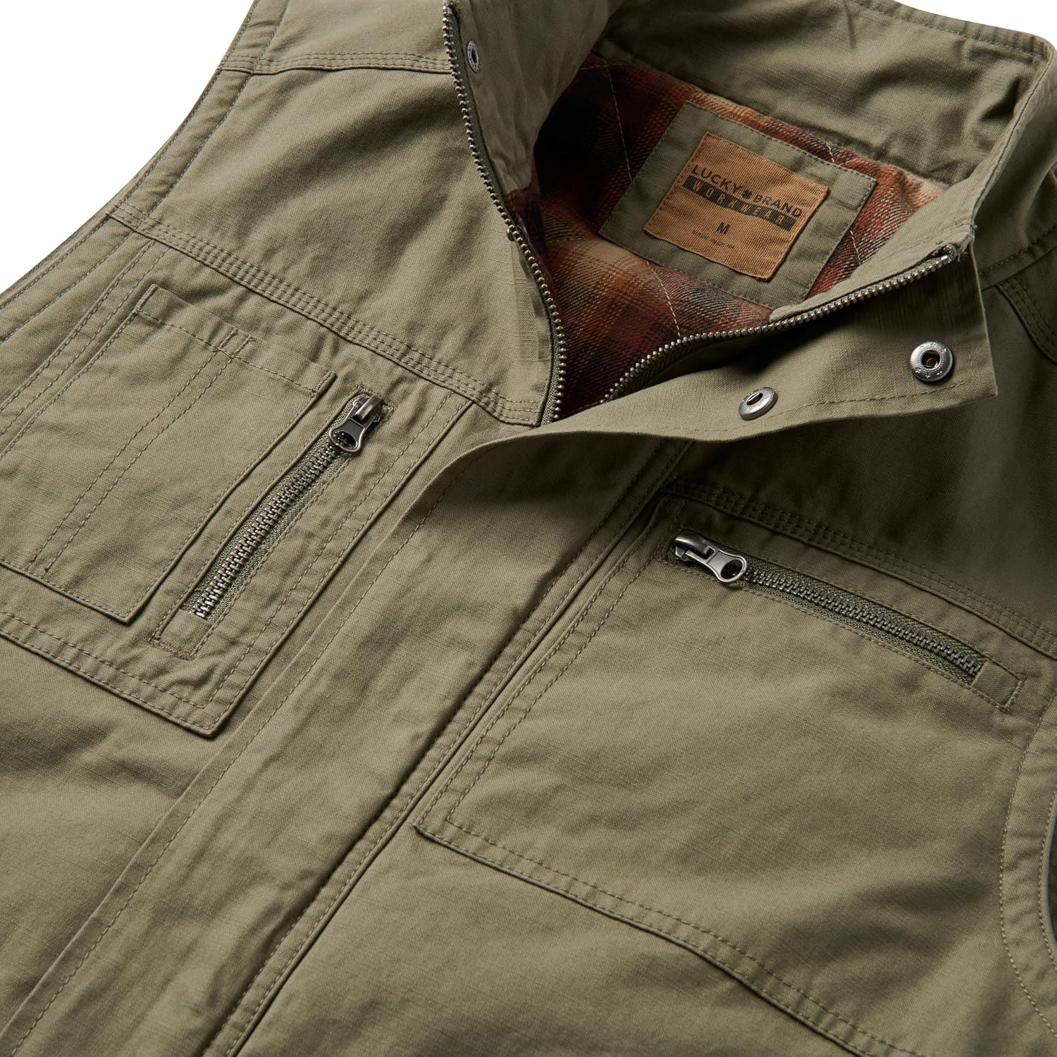 image:imageLucky Brand Mens Mens Zip Canvas Work Vest With Plaid Flannel LiningKalamata