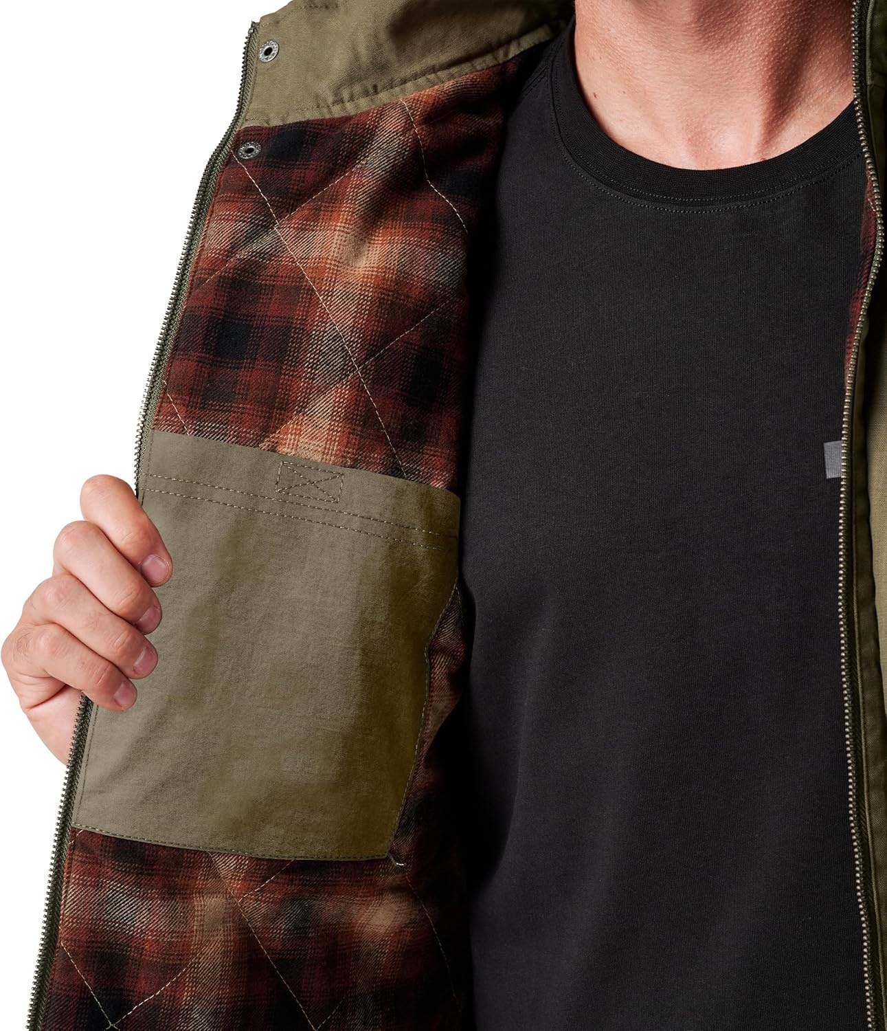 image:imageLucky Brand Mens Mens Zip Canvas Work Vest With Plaid Flannel LiningKalamata