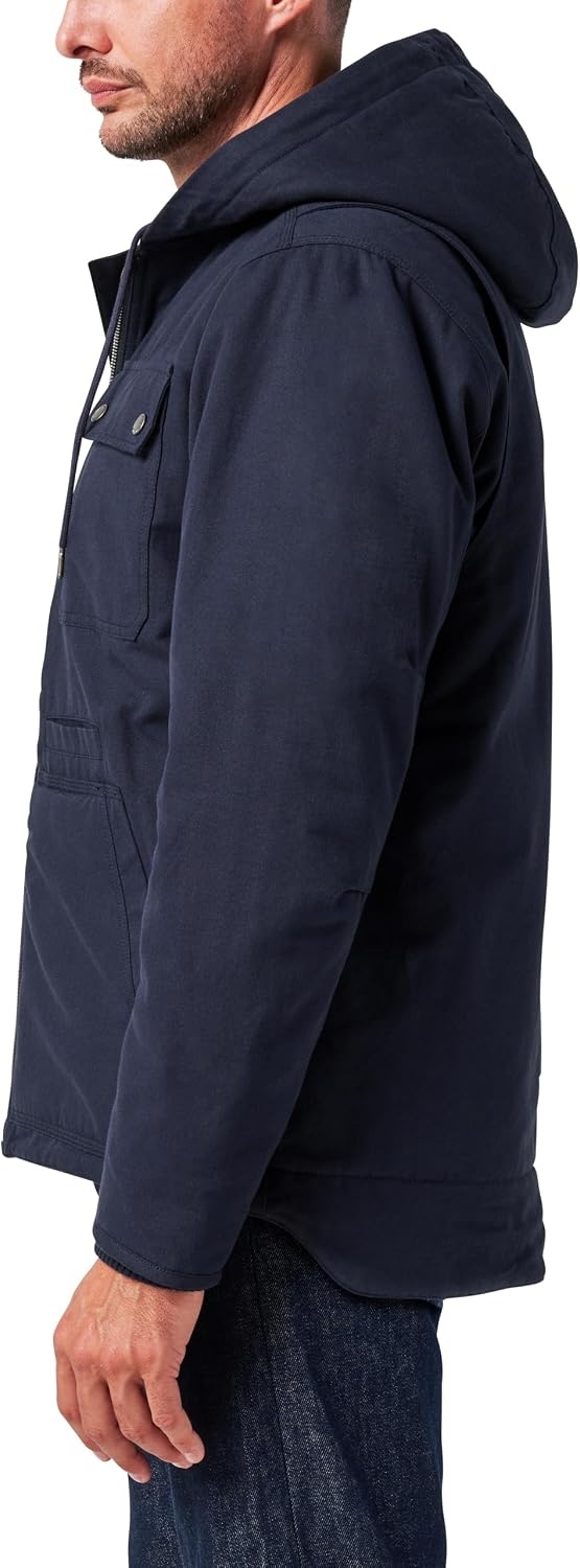 image:imageLucky Brand Mens Mens Zip Hooded Canvas Workwear Chore Coat With Sherpa LiningDk Navy