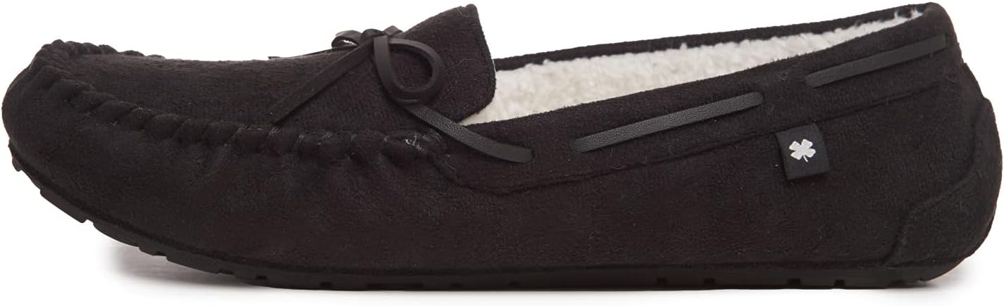 image:imageLucky Brand Mens MicroSuede Moccasin Slippers with Faux Sherpa LiningBlack