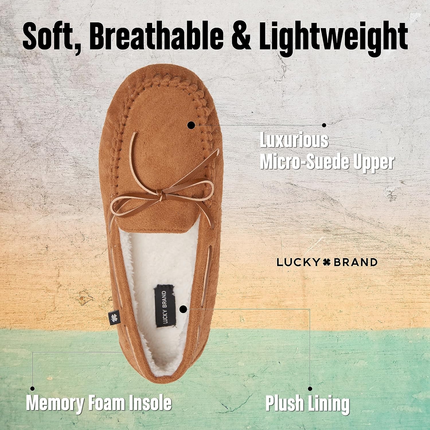 image:imageLucky Brand Mens MicroSuede Moccasin Slippers with Faux Sherpa LiningBlack