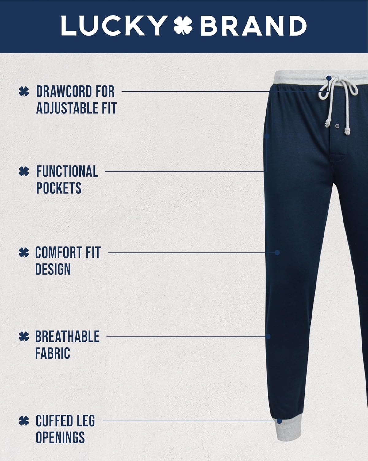 image:imageLucky Brand Mens Pajama Pants Breathable Baselayer Bottom Joggers for Men with Side Pocket Casual Mens Lounge Pants SXLAlloySlimfit
