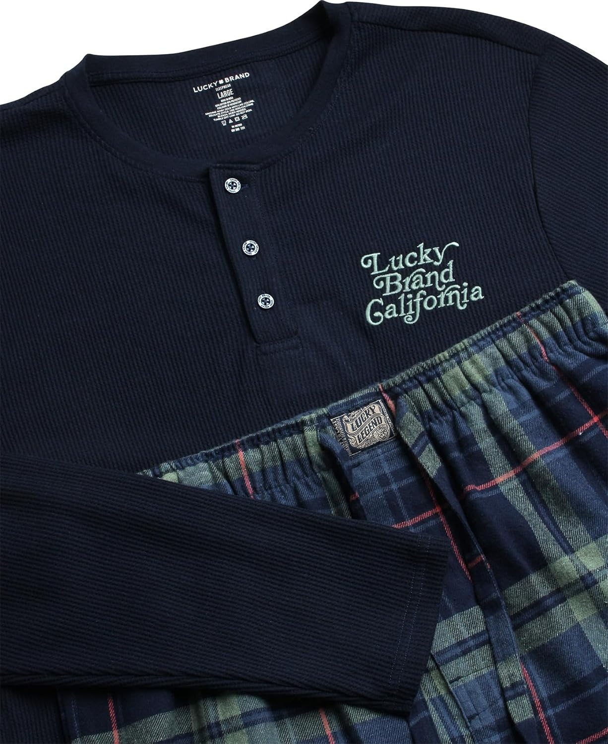 image:imageLucky Brand Mens Pajama Set Long Sleeve Tee amp 30in Flannel Pajama Pants Relaxed StraightLeg Fit with an Adjustable Drawstring Soft Plaid Bottoms Pair with a Graphic TopMood Indigomood Indigo Plaid
