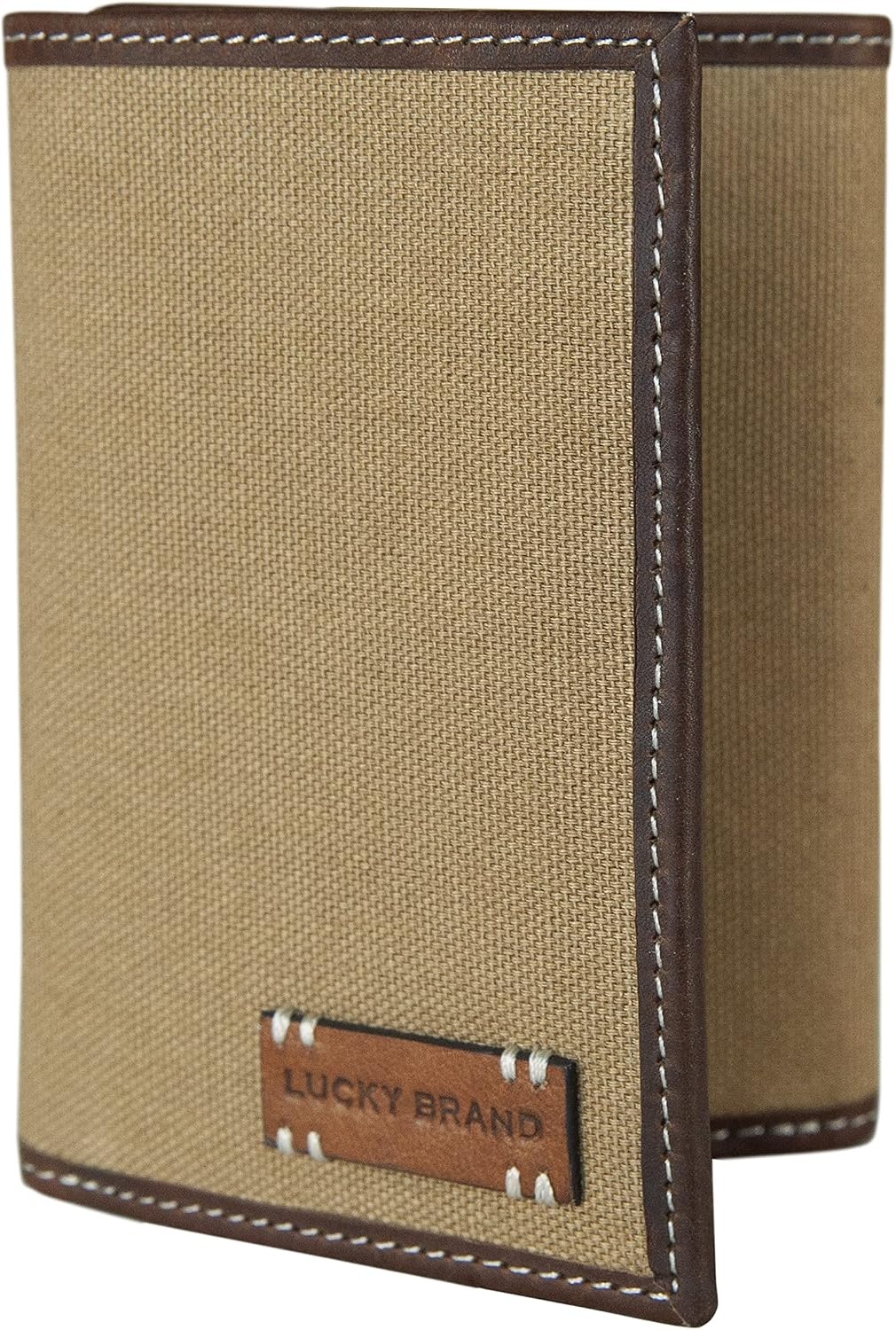 image:imageLucky Brand Mens Smooth Leather Trifold Wallet with RFID Blocking Lining 6 Card Slots and Large Bill Pocket BlackCanvasLeather Khaki
