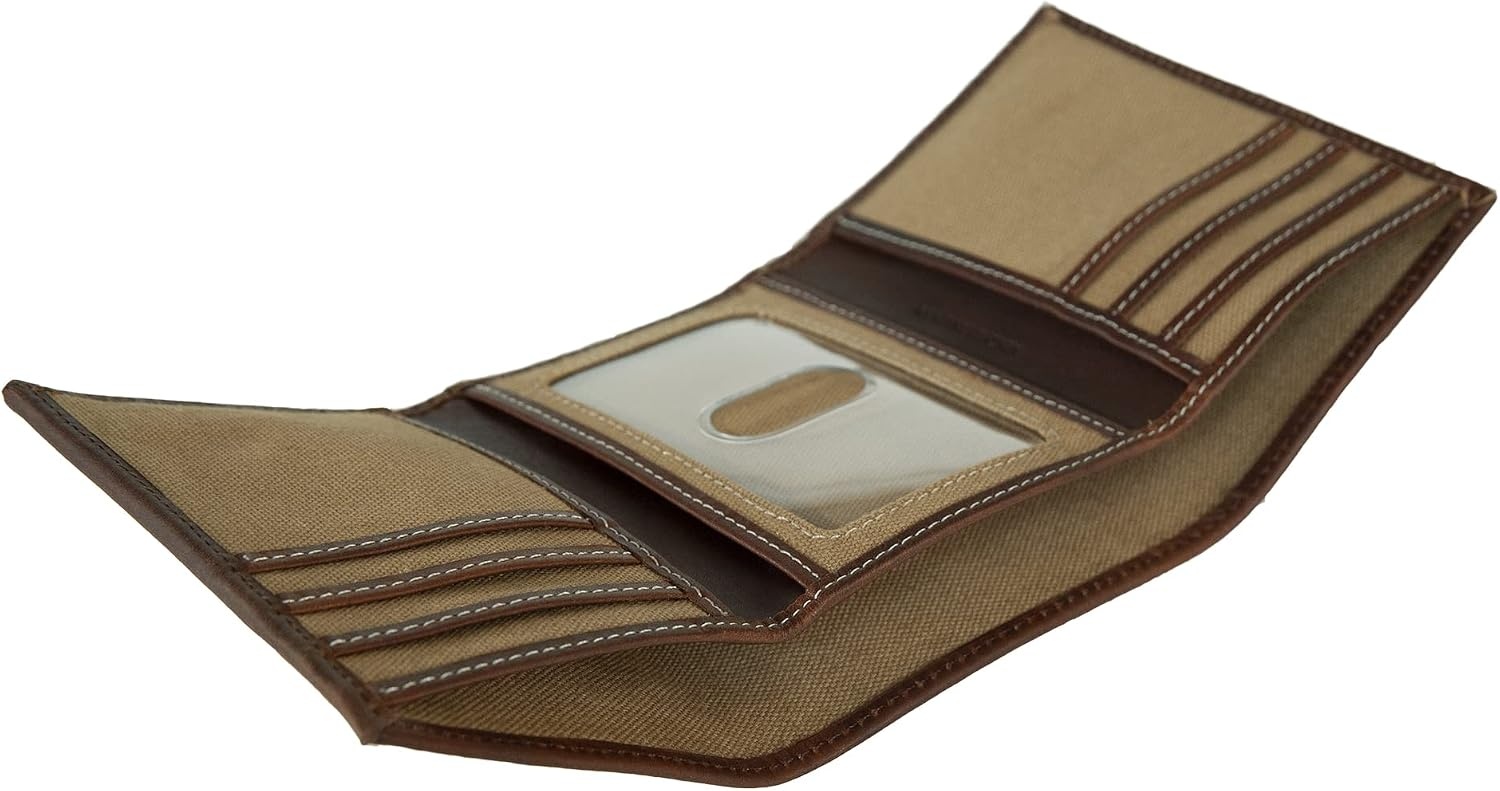 image:imageLucky Brand Mens Smooth Leather Trifold Wallet with RFID Blocking Lining 6 Card Slots and Large Bill Pocket BlackCanvasLeather Khaki
