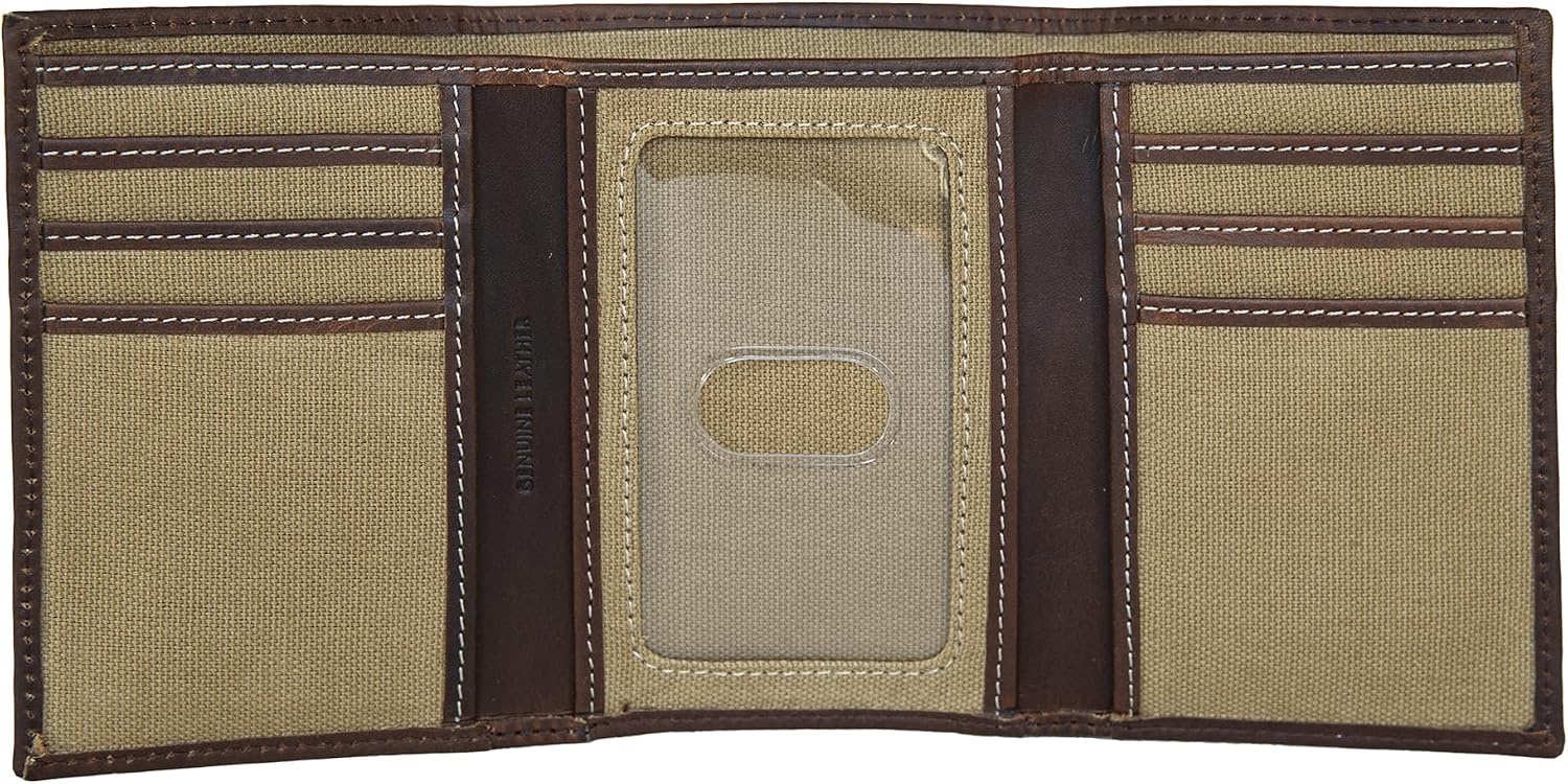 image:imageLucky Brand Mens Smooth Leather Trifold Wallet with RFID Blocking Lining 6 Card Slots and Large Bill Pocket BlackCanvasLeather Khaki