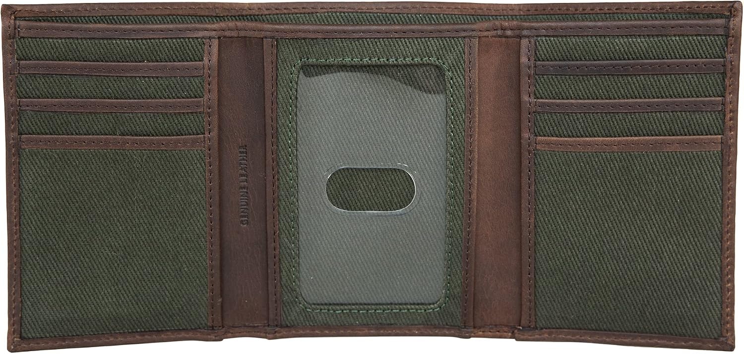 image:imageLucky Brand Mens Smooth Leather Trifold Wallet with RFID Blocking Lining 6 Card Slots and Large Bill Pocket BlackCanvasLeather Olive