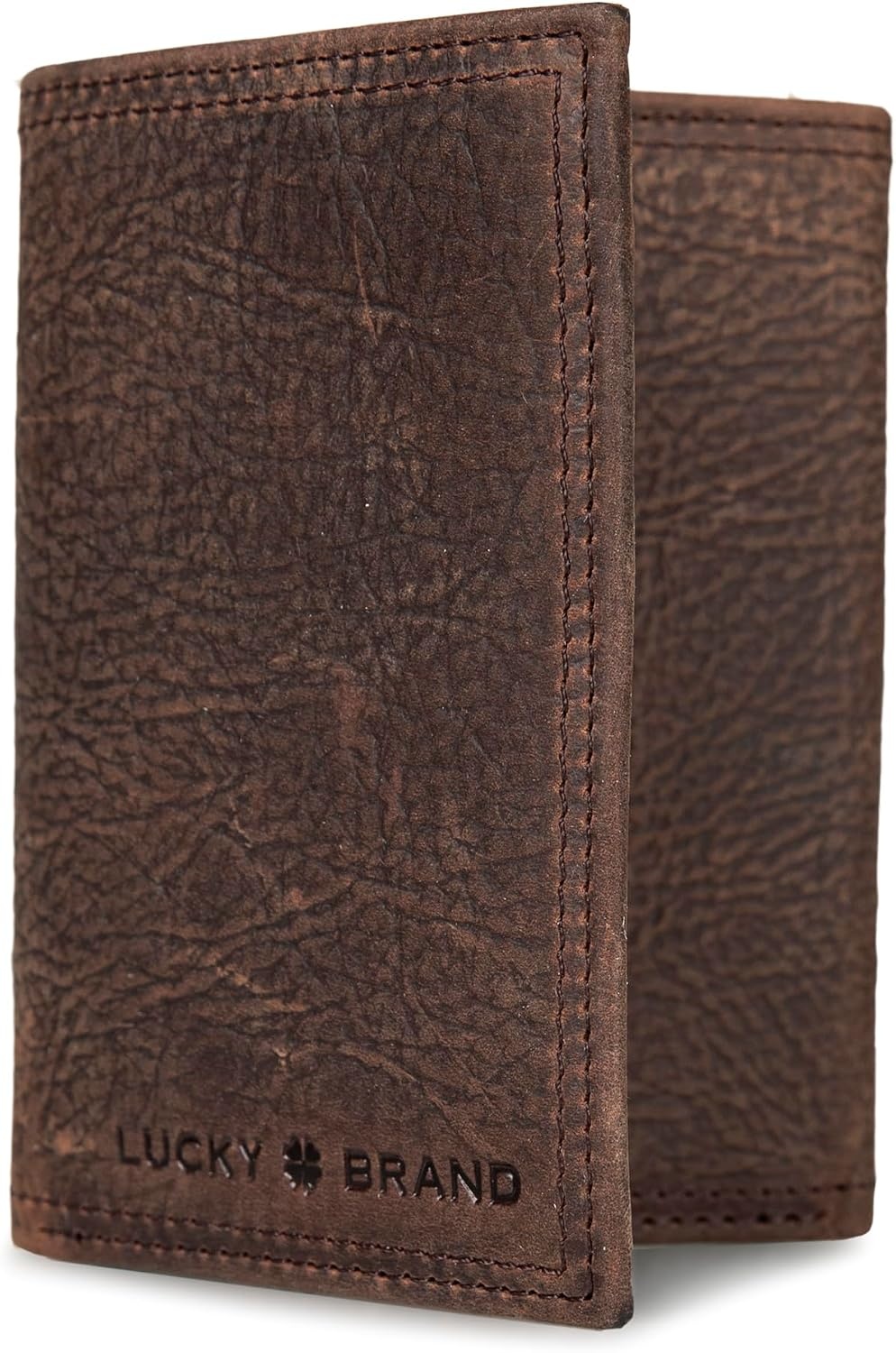 image:imageLucky Brand Mens Smooth Leather Trifold Wallet with RFID Blocking Lining 6 Card Slots and Large Bill Pocket BlackDBL Stitched Leather Brown