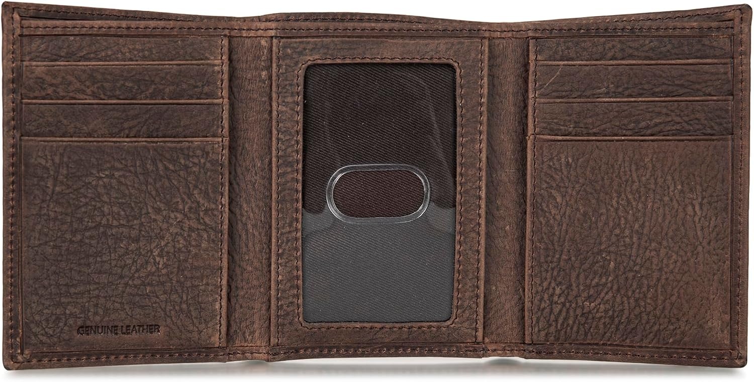 image:imageLucky Brand Mens Smooth Leather Trifold Wallet with RFID Blocking Lining 6 Card Slots and Large Bill Pocket BlackDBL Stitched Leather Brown