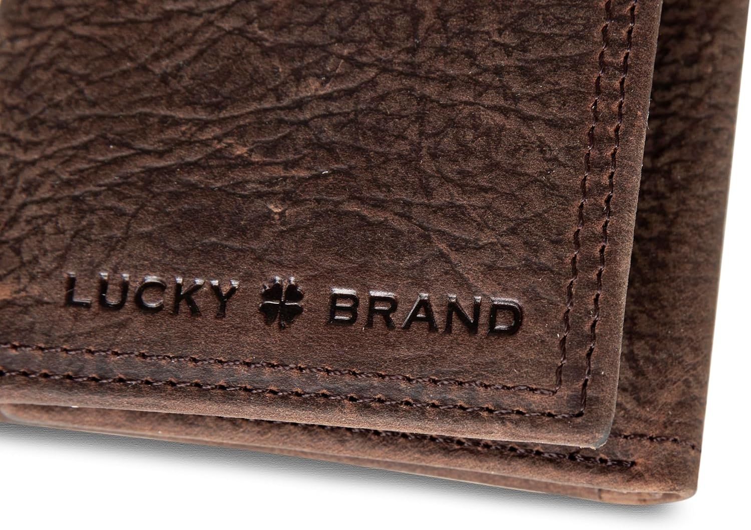 image:imageLucky Brand Mens Smooth Leather Trifold Wallet with RFID Blocking Lining 6 Card Slots and Large Bill Pocket BlackDBL Stitched Leather Brown