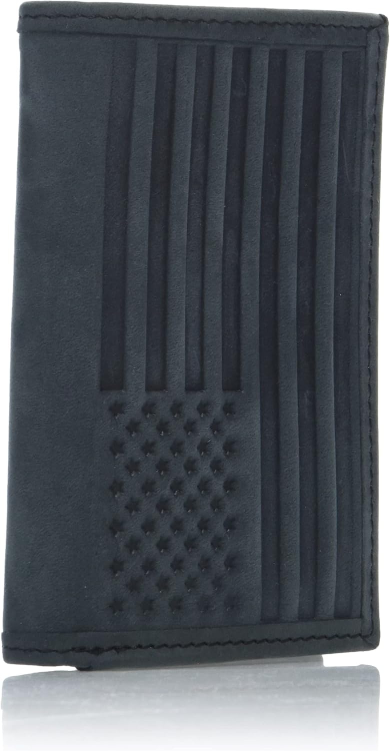image:imageLucky Brand Mens Smooth Leather Trifold Wallet with RFID Blocking Lining 6 Card Slots and Large Bill Pocket BlackFlag Embossed Leather Black