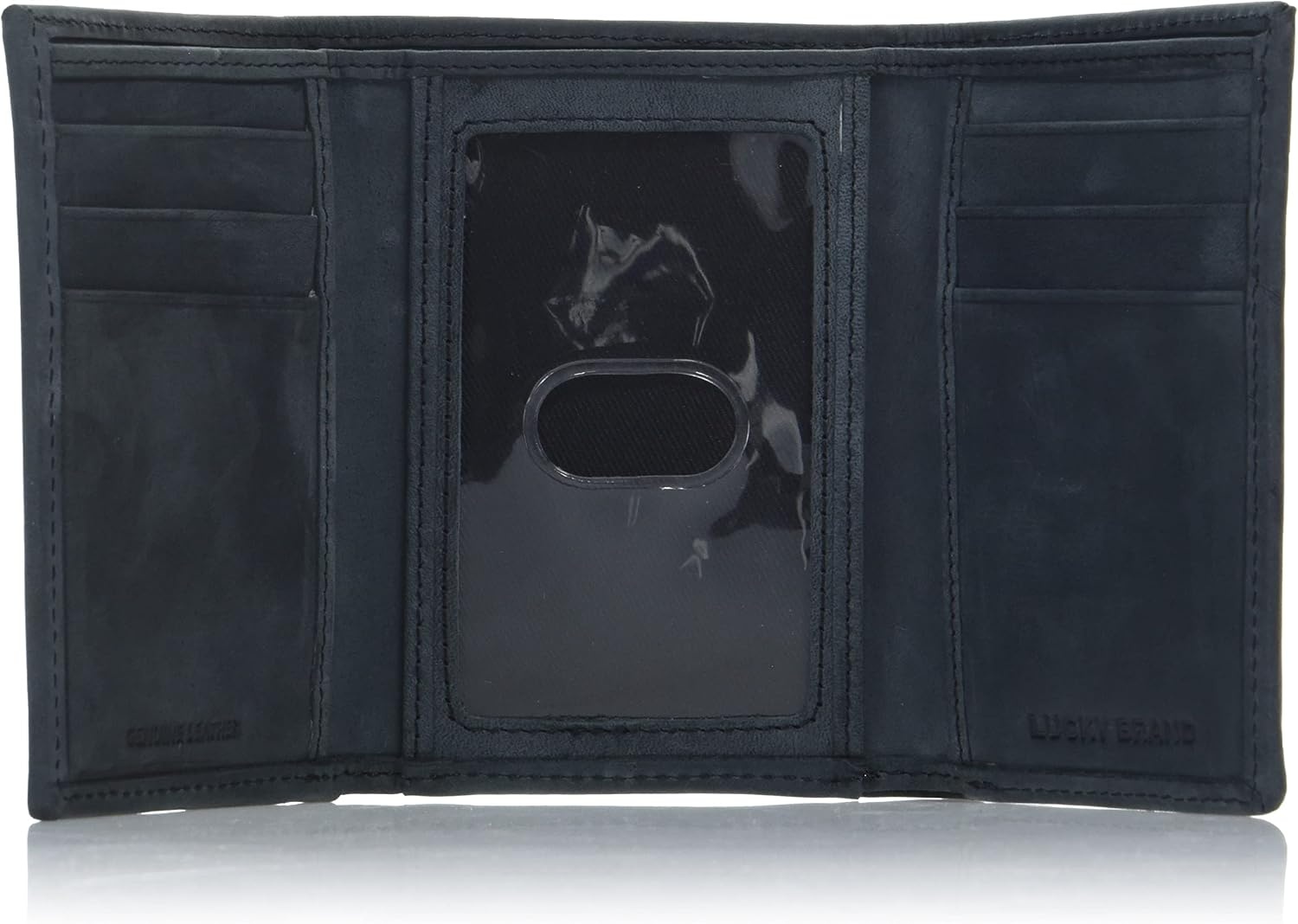 image:imageLucky Brand Mens Smooth Leather Trifold Wallet with RFID Blocking Lining 6 Card Slots and Large Bill Pocket BlackFlag Embossed Leather Black