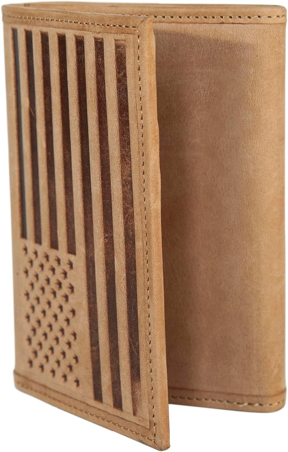image:imageLucky Brand Mens Smooth Leather Trifold Wallet with RFID Blocking Lining 6 Card Slots and Large Bill Pocket BlackFlag Embossed Leather Tan