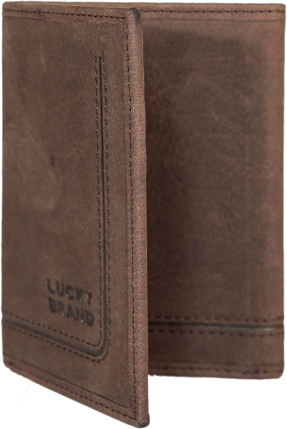 image:imageLucky Brand Mens Smooth Leather Trifold Wallet with RFID Blocking Lining 6 Card Slots and Large Bill Pocket BlackGrooved Leather Brown