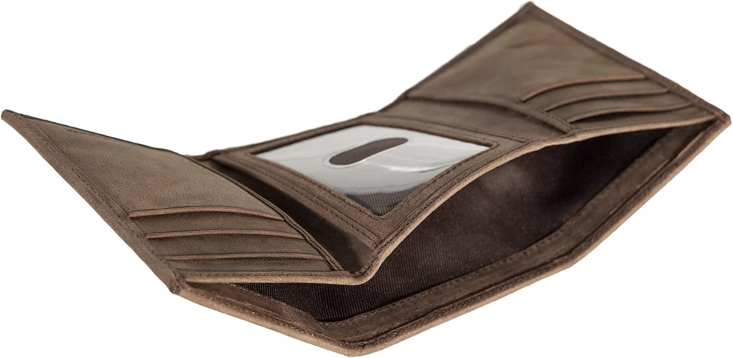 image:imageLucky Brand Mens Smooth Leather Trifold Wallet with RFID Blocking Lining 6 Card Slots and Large Bill Pocket BlackGrooved Leather Brown