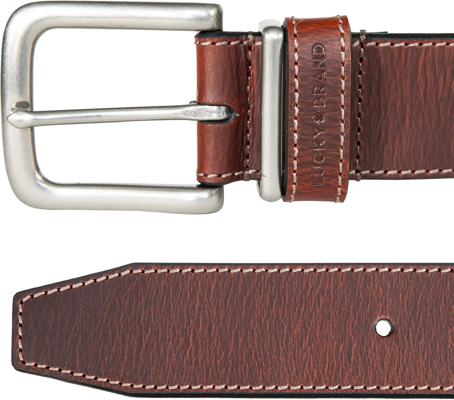 image:imageLucky Brand Mens Stitched Genuine Leather Belt Classic Casual Dress Everyday Western Metal BuckleLeather Keeper Tan