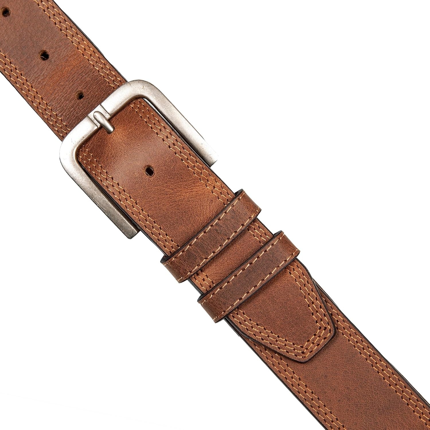 image:imageLucky Brand Mens Stitched Genuine Leather Belt Classic Casual Dress Everyday Western Metal BuckleTriple Needle Stitch Tan