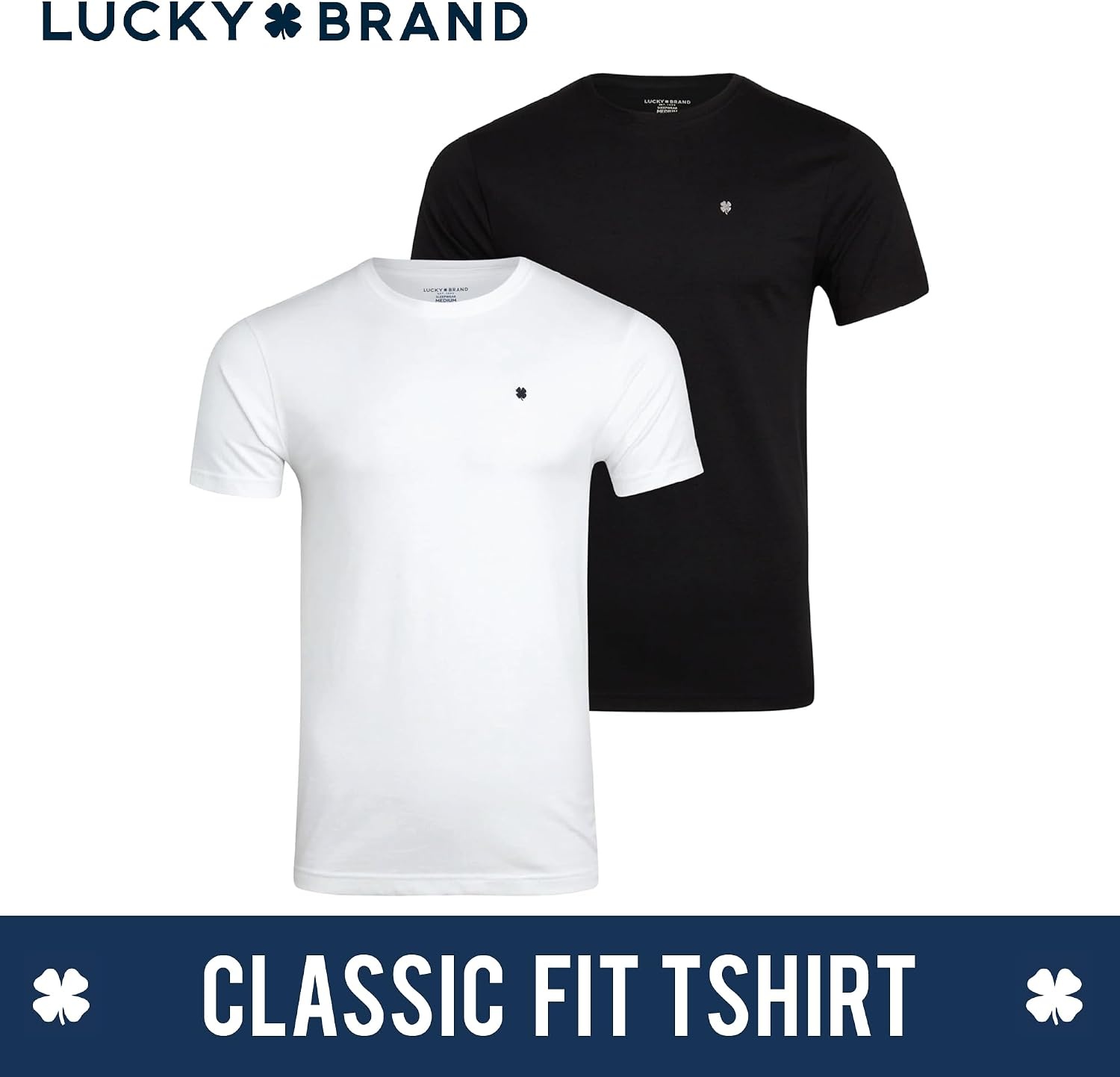 image:imageLucky Brand Mens Tee 2 Pack Classic Fit Cotton Blend Stretch Crewneck Premium Fabric with Flexible Feels Incredibly Soft Casual Everyday Tee Layers Easily Under Jackets or Worn AloneWhiteJet Black
