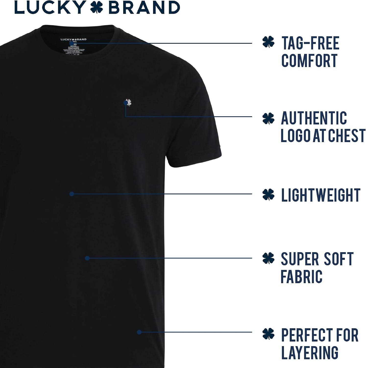 image:imageLucky Brand Mens Tee 2 Pack Classic Fit Cotton Blend Stretch Crewneck Premium Fabric with Flexible Feels Incredibly Soft Casual Everyday Tee Layers Easily Under Jackets or Worn AloneWhiteJet Black