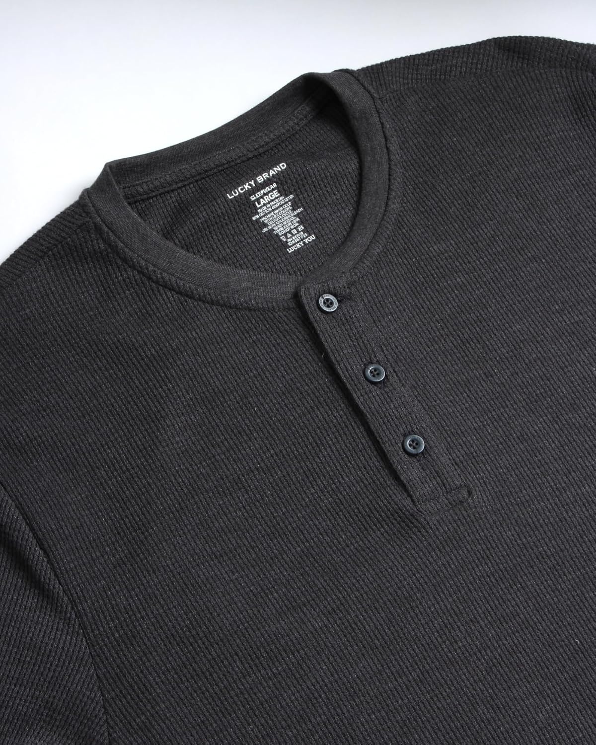 image:imageLucky Brand Mens Thermal Long Sleeve Waffle Henley Shirt Pajama Sleepwear TagFree Comfort 3Button Henley Placket Waffle Knit Thermal Fabric Ideal For LayeringCharcoal Heather Grey