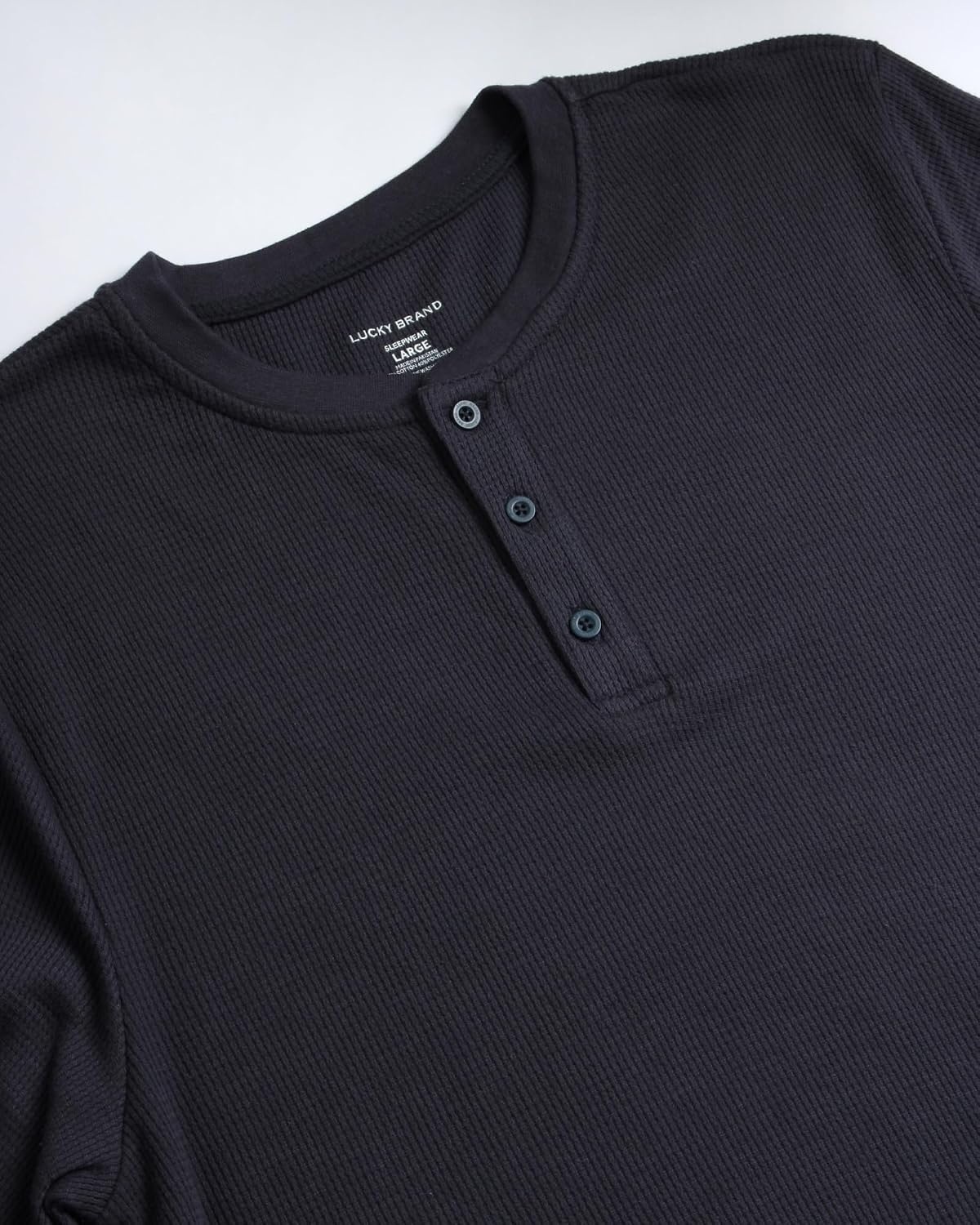 image:imageLucky Brand Mens Thermal Long Sleeve Waffle Henley Shirt Pajama Sleepwear TagFree Comfort 3Button Henley Placket Waffle Knit Thermal Fabric Ideal For LayeringMood Indigo