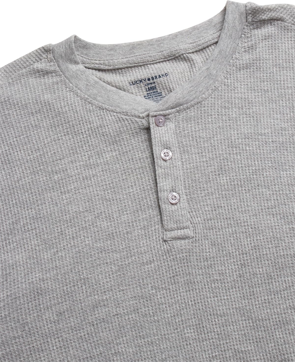 image:imageLucky Brand Mens Thermal Long Sleeve Waffle Henley Shirt Pajama Sleepwear TagFree Comfort 3Button Henley Placket Waffle Knit Thermal Fabric Ideal For LayeringLight Grey Heather
