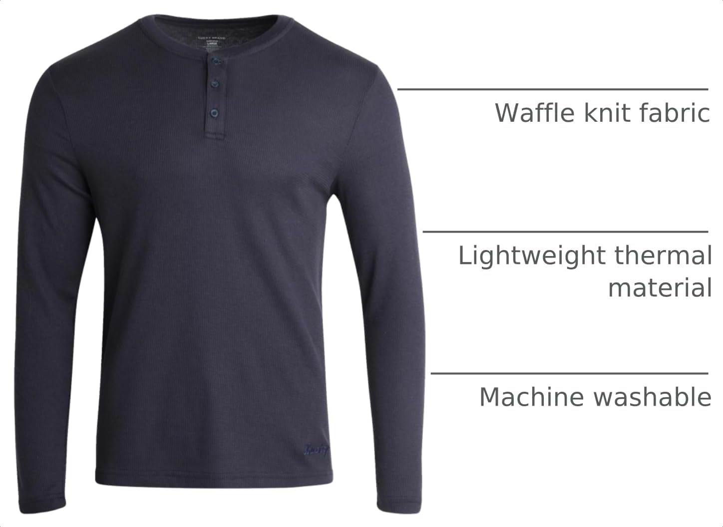 image:imageLucky Brand Mens Thermal Long Sleeve Waffle Henley Shirt Pajama Sleepwear TagFree Comfort 3Button Henley Placket Waffle Knit Thermal Fabric Ideal For LayeringMood Indigo