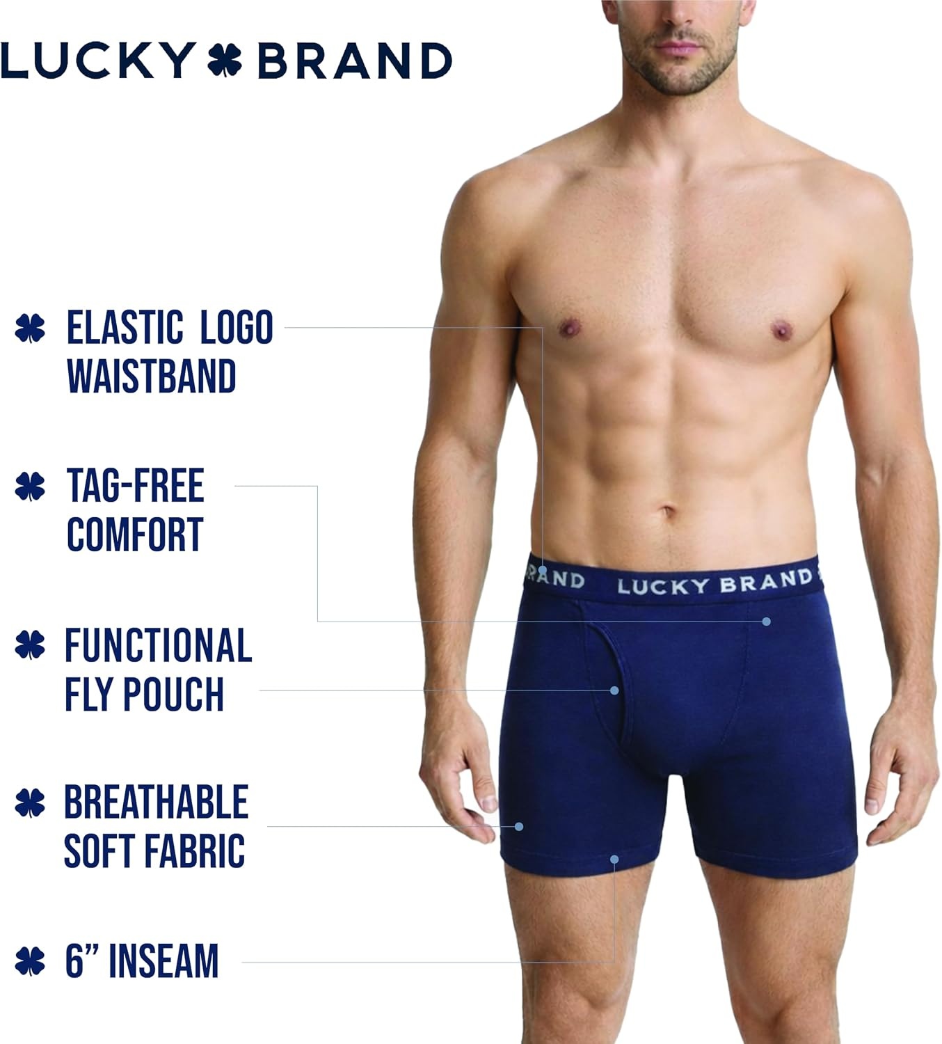image:imageLucky Brand Mens Underwear Boxer Briefs 3 Pack Soft Cotton Blend Boxers for Men with Functional Fly Pouch 6 InseamHeather GreyVintage Indigo PrintMood Indigo