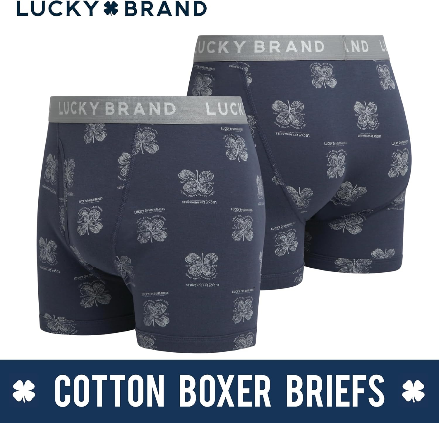 image:imageLucky Brand Mens Underwear Boxer Briefs 3 Pack Soft Cotton Blend Boxers for Men with Functional Fly Pouch 6 InseamHeather GreyVintage Indigo PrintMood Indigo