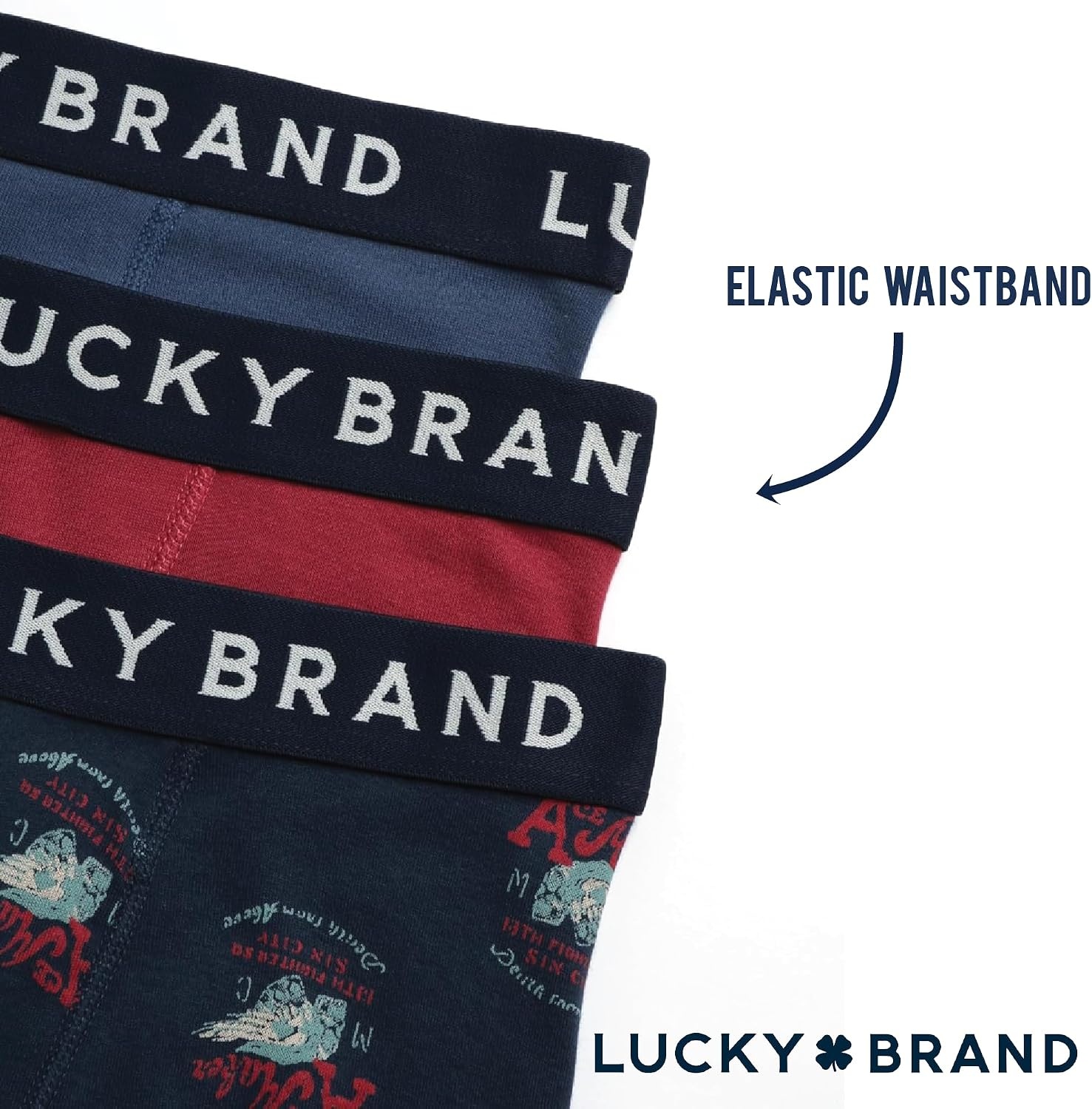 image:imageLucky Brand Mens Underwear Boxer Briefs 3 Pack Soft Cotton Blend Boxers for Men with Functional Fly Pouch 6 InseamVintage IndigoIndigoEarth Red