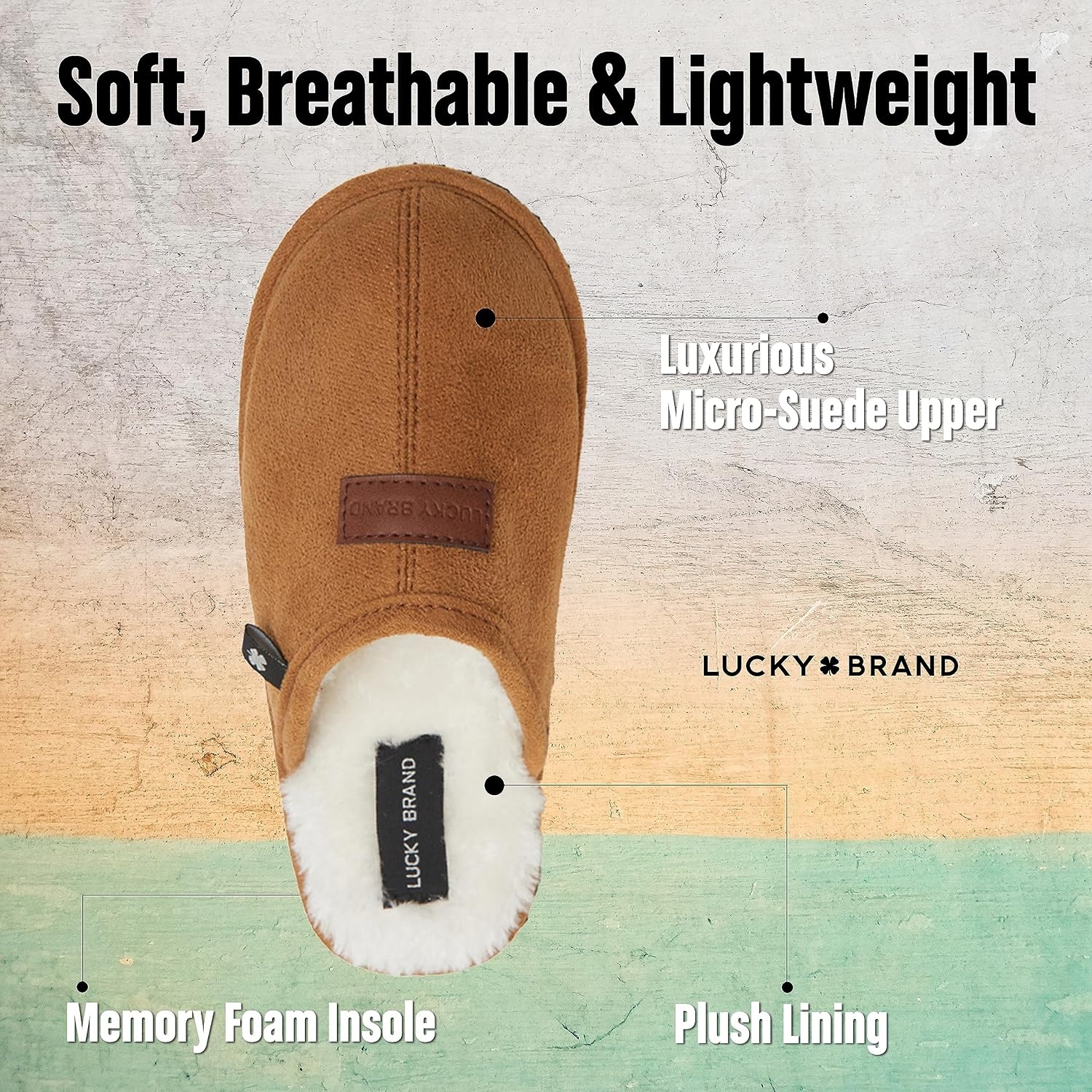 image:imageLucky Brand MicroSuede Scuff Indoor Slippers for Men with Plush LiningBlack