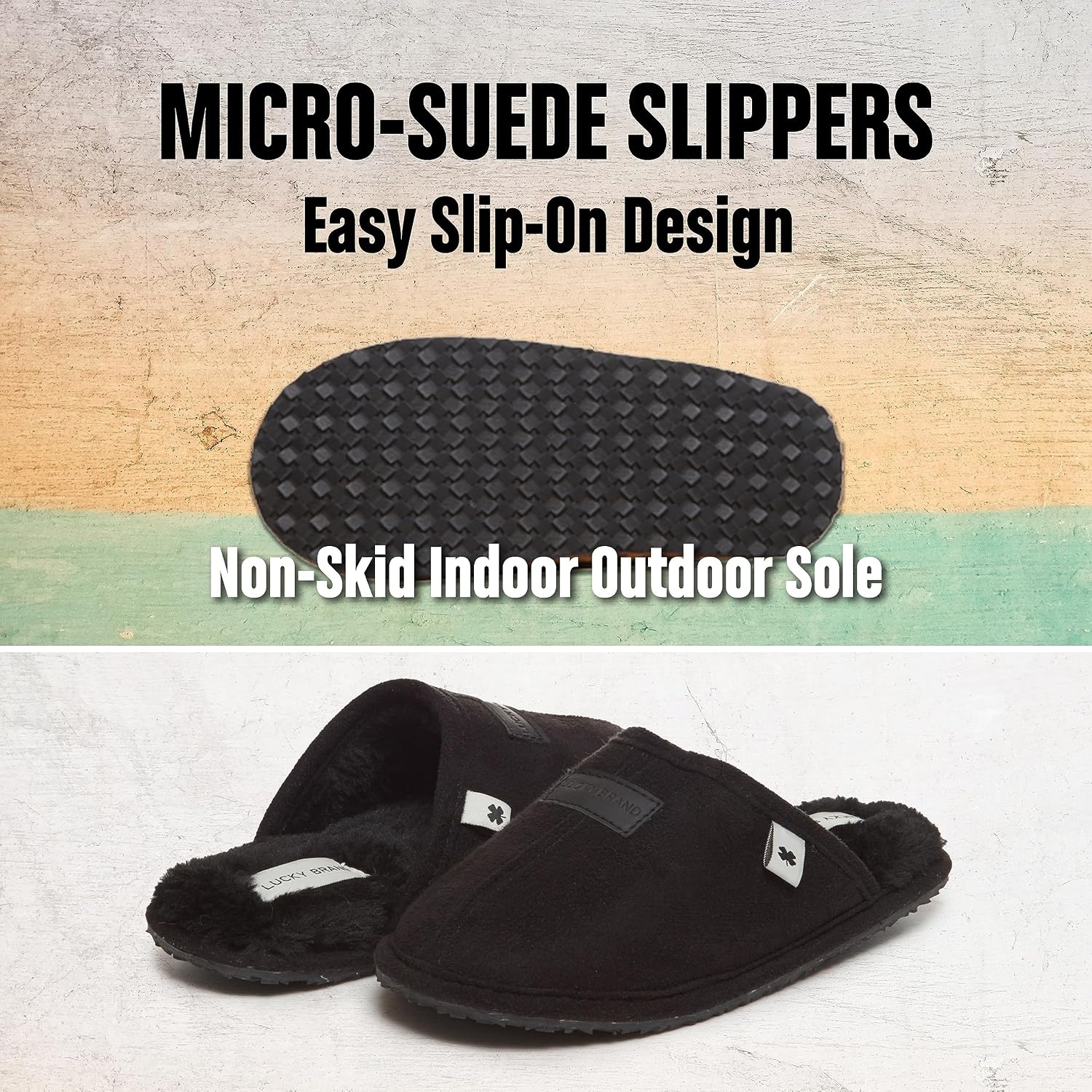 image:imageLucky Brand MicroSuede Scuff Indoor Slippers for Men with Plush LiningGrey Flap