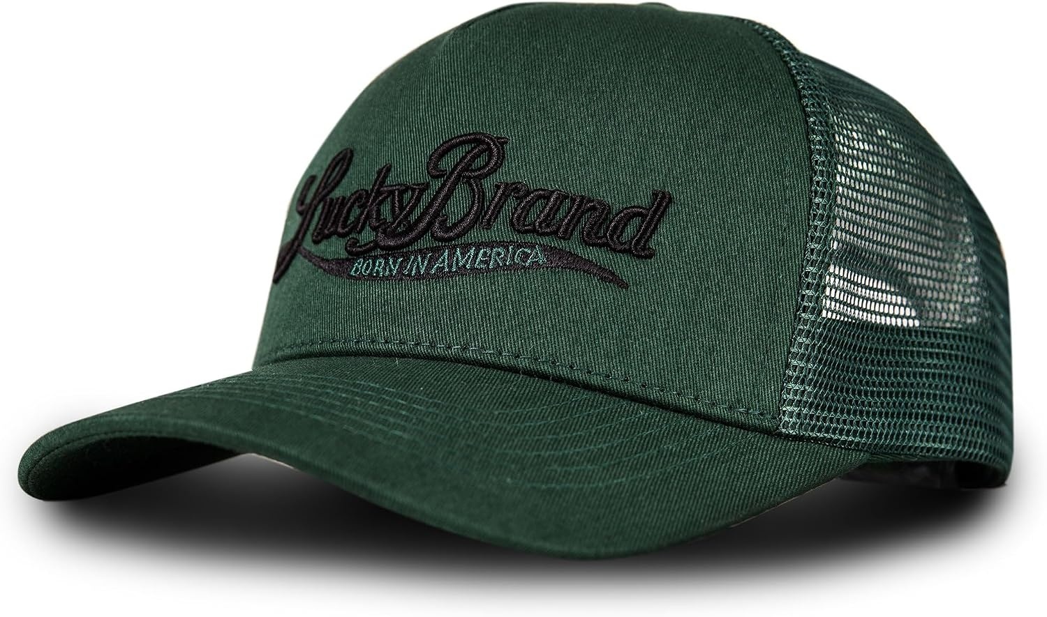 image:imageLucky Brand Trucker Hat Snapback Adjustable Mesh Back Retro Baseball Cap Golf Fishing American HeritageBorn in America Green