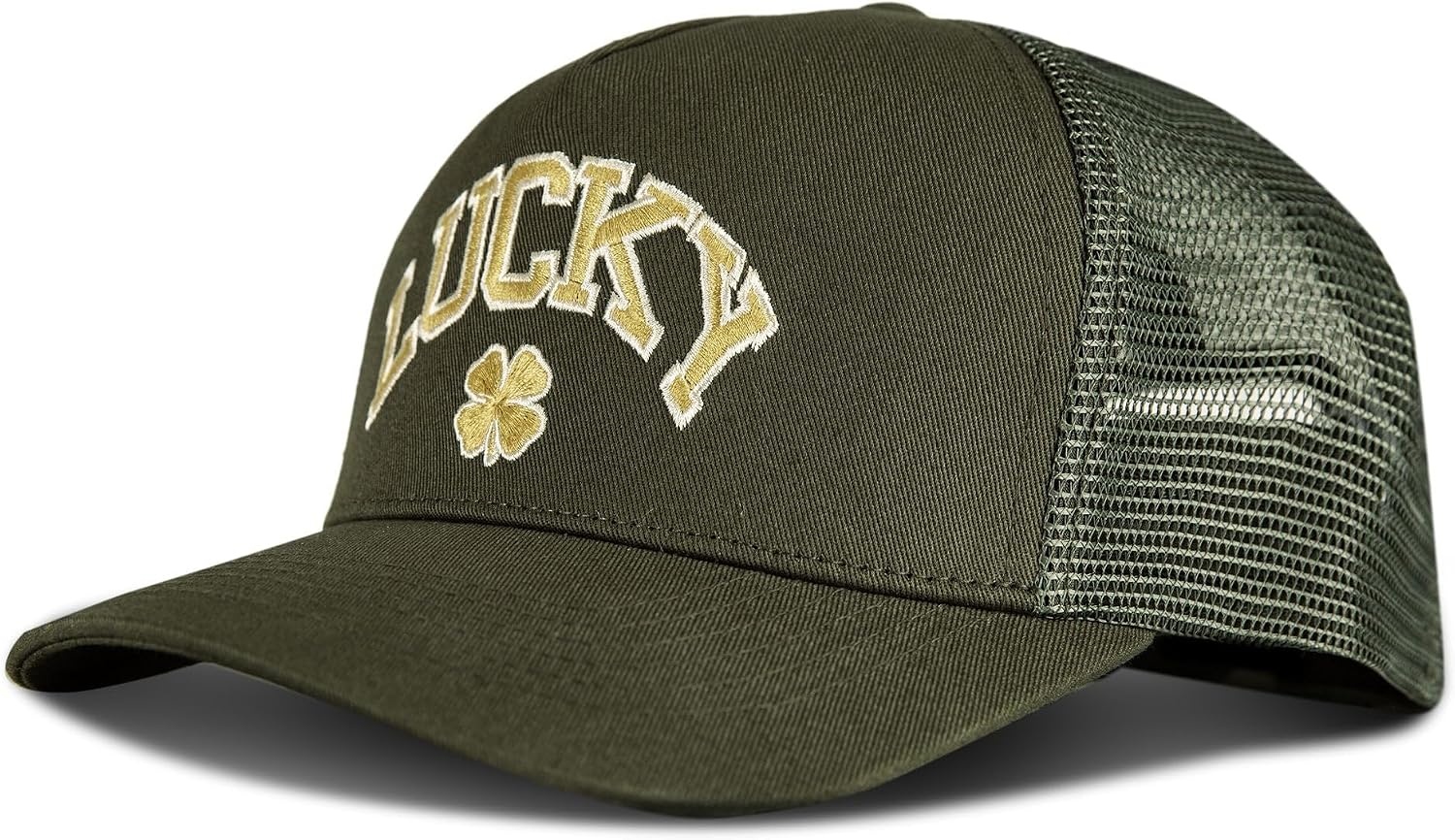 image:imageLucky Brand Trucker Hat Snapback Adjustable Mesh Back Retro Baseball Cap Golf Fishing American HeritageClover Olive