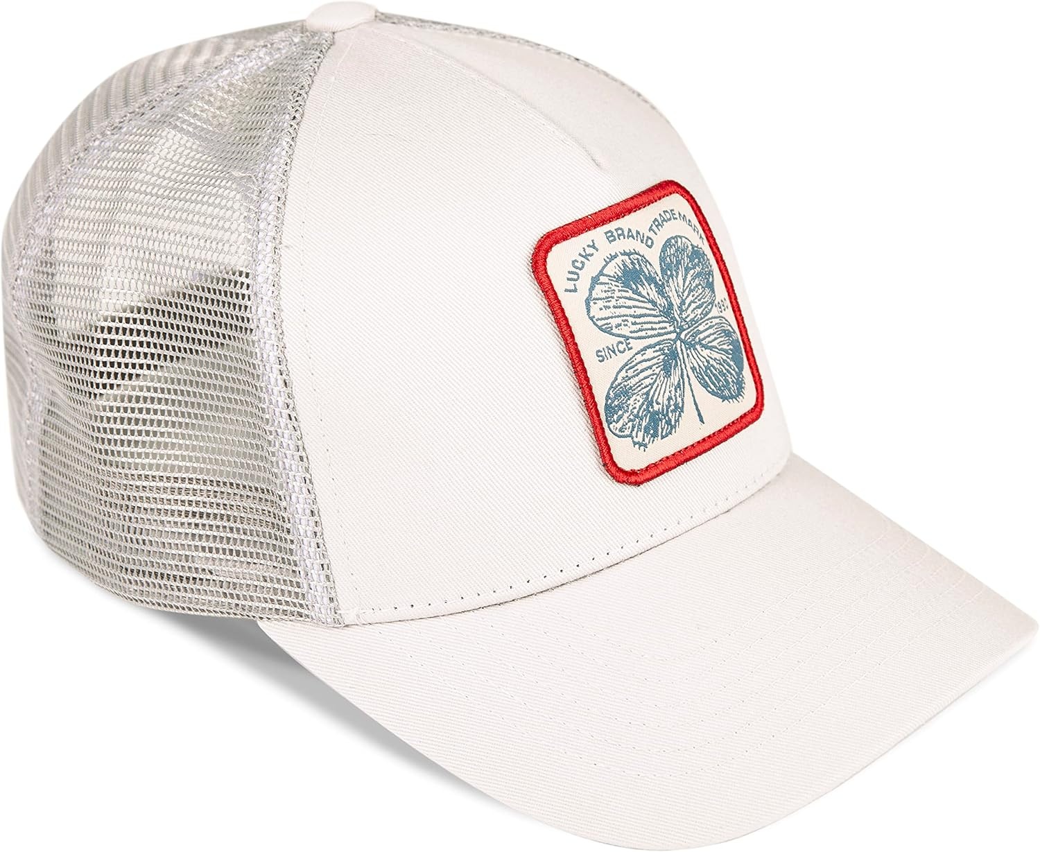 image:imageLucky Brand Trucker Hat Snapback Adjustable Mesh Back Retro Baseball Cap Golf Fishing American HeritageClover Patch Light Grey