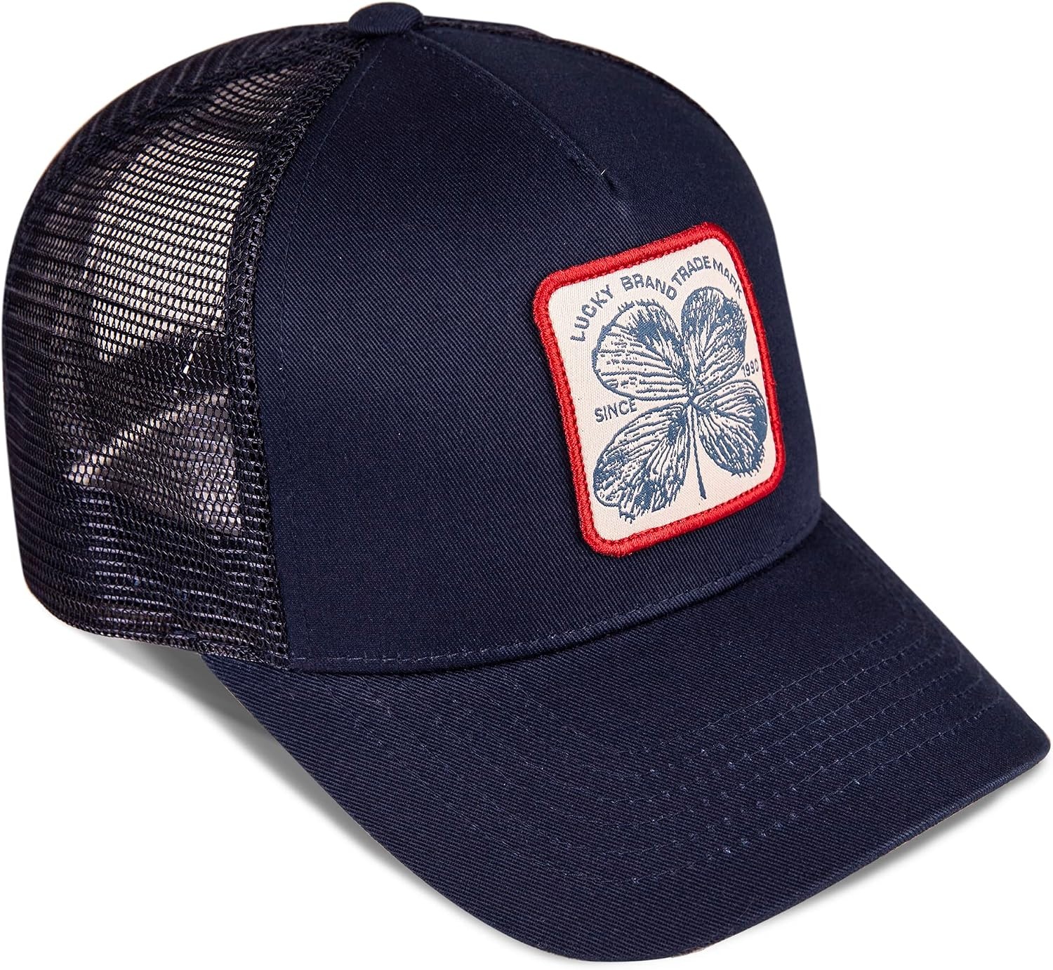 image:imageLucky Brand Trucker Hat Snapback Adjustable Mesh Back Retro Baseball Cap Golf Fishing American HeritageClover Patch Navy