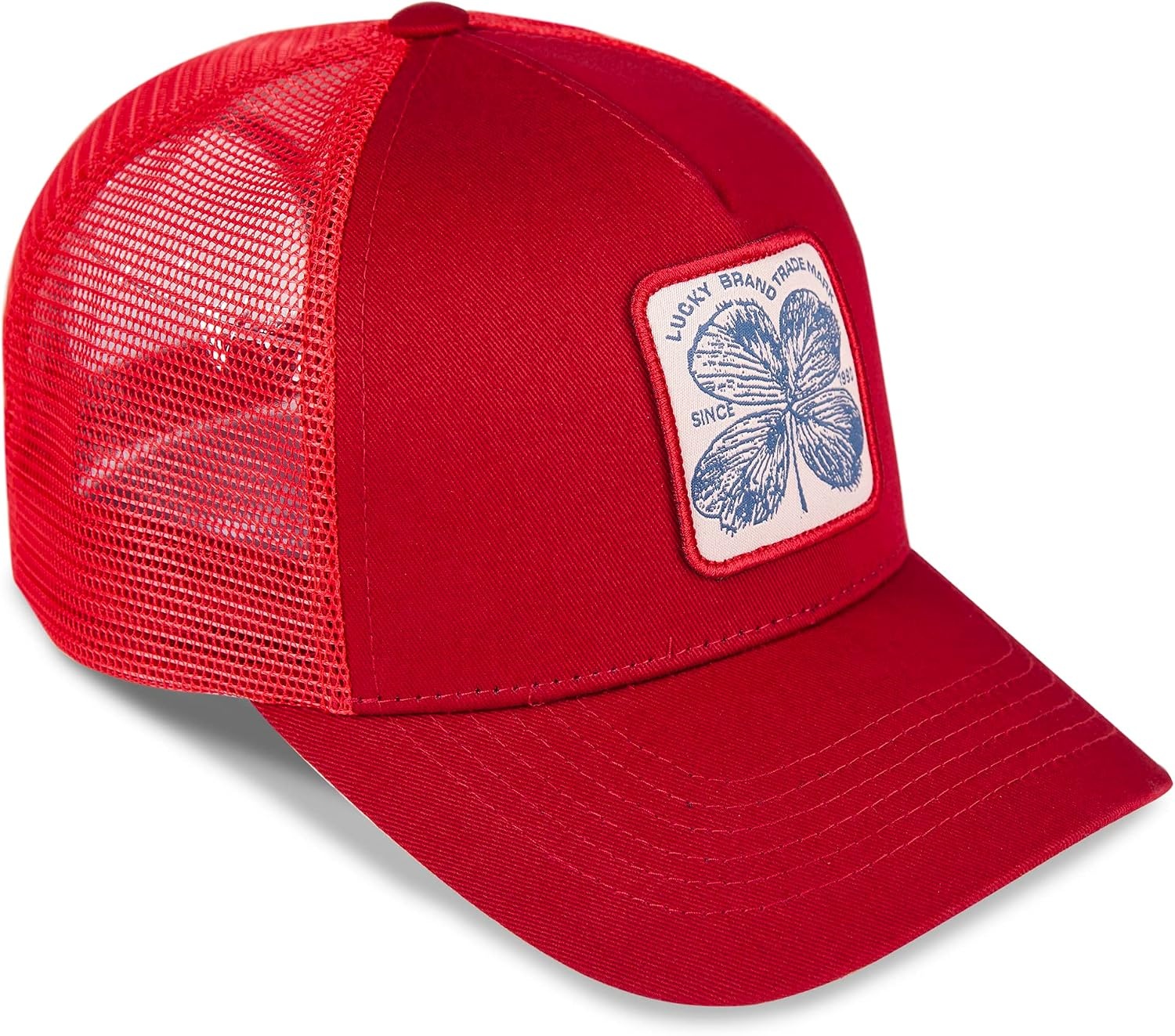 image:imageLucky Brand Trucker Hat Snapback Adjustable Mesh Back Retro Baseball Cap Golf Fishing American HeritageClover Patch Red