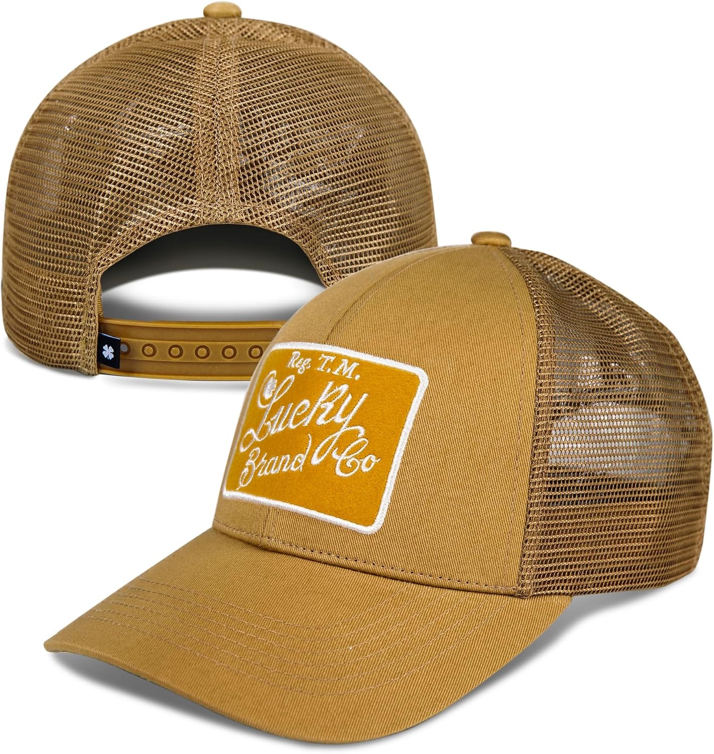 image:imageLucky Brand Trucker Hat Snapback Adjustable Mesh Back Retro Baseball Cap Golf Fishing American HeritageEmbroidered Patch Gold
