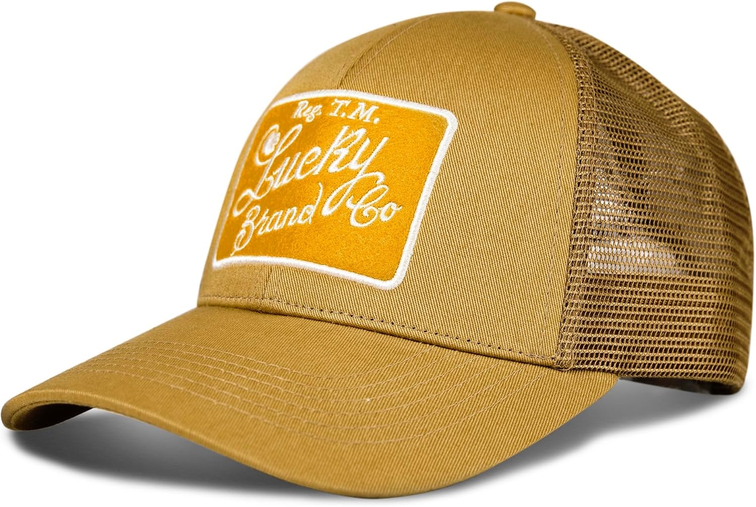 image:imageLucky Brand Trucker Hat Snapback Adjustable Mesh Back Retro Baseball Cap Golf Fishing American HeritageEmbroidered Patch Gold