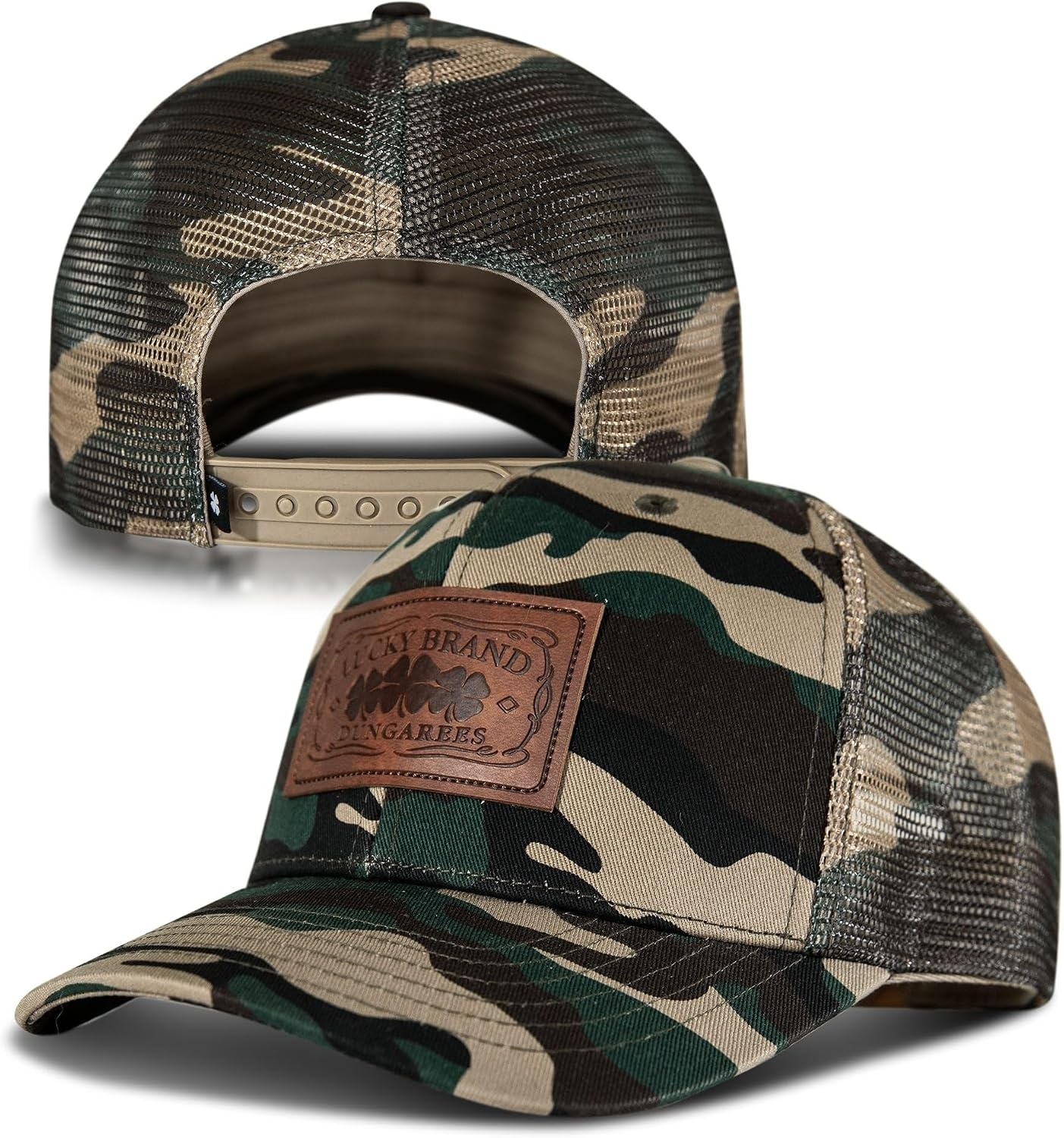 image:imageLucky Brand Trucker Hat Snapback Adjustable Mesh Back Retro Baseball Cap Golf Fishing American HeritageMesh Leather Patch Camo
