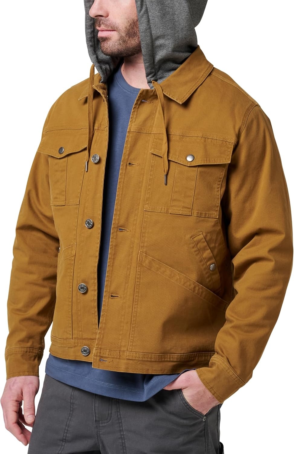 image:imageLucky Brand Workwear Mens Canvas Trucker Jacket with Knit Hood Lt BronzeMedium