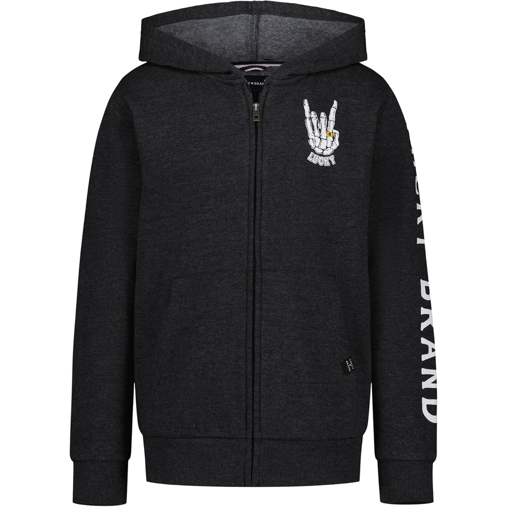 image:imageLucky Brand Boys Long Sleeve Fleece Full Zip Hoodie Comfortable Relaxed Fit With Front PocketsSkelly Hand Black Heather